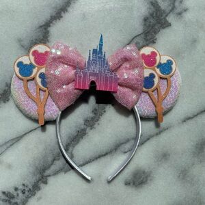 Pink Sequin Castle and Balloon Disney Ears